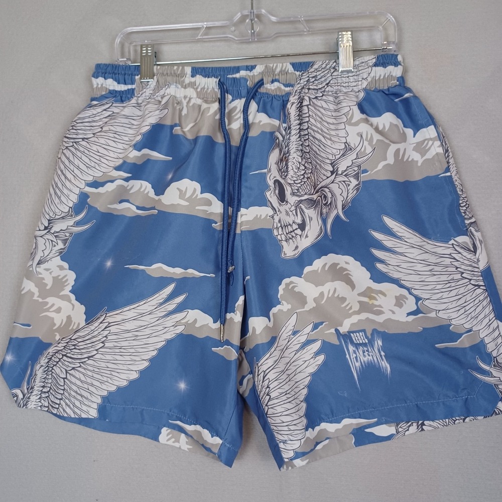 REBEL‎ VENGEANCE Shorts Winged Skull Cloud Print  Men's Size Med